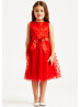 Red Polka Dots Tulle Knee Length Flower Girl Dress With Bow